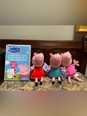 Peppa Pig Plush by Peppa Pig and 2 boxes of Valentines.